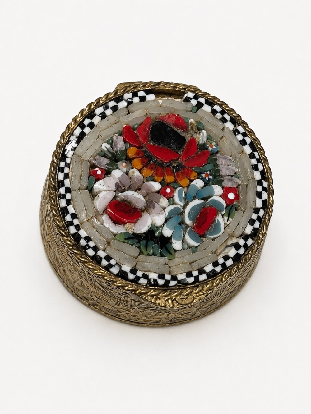 Vintage Italian Micro Mosaic Floral Pill Box